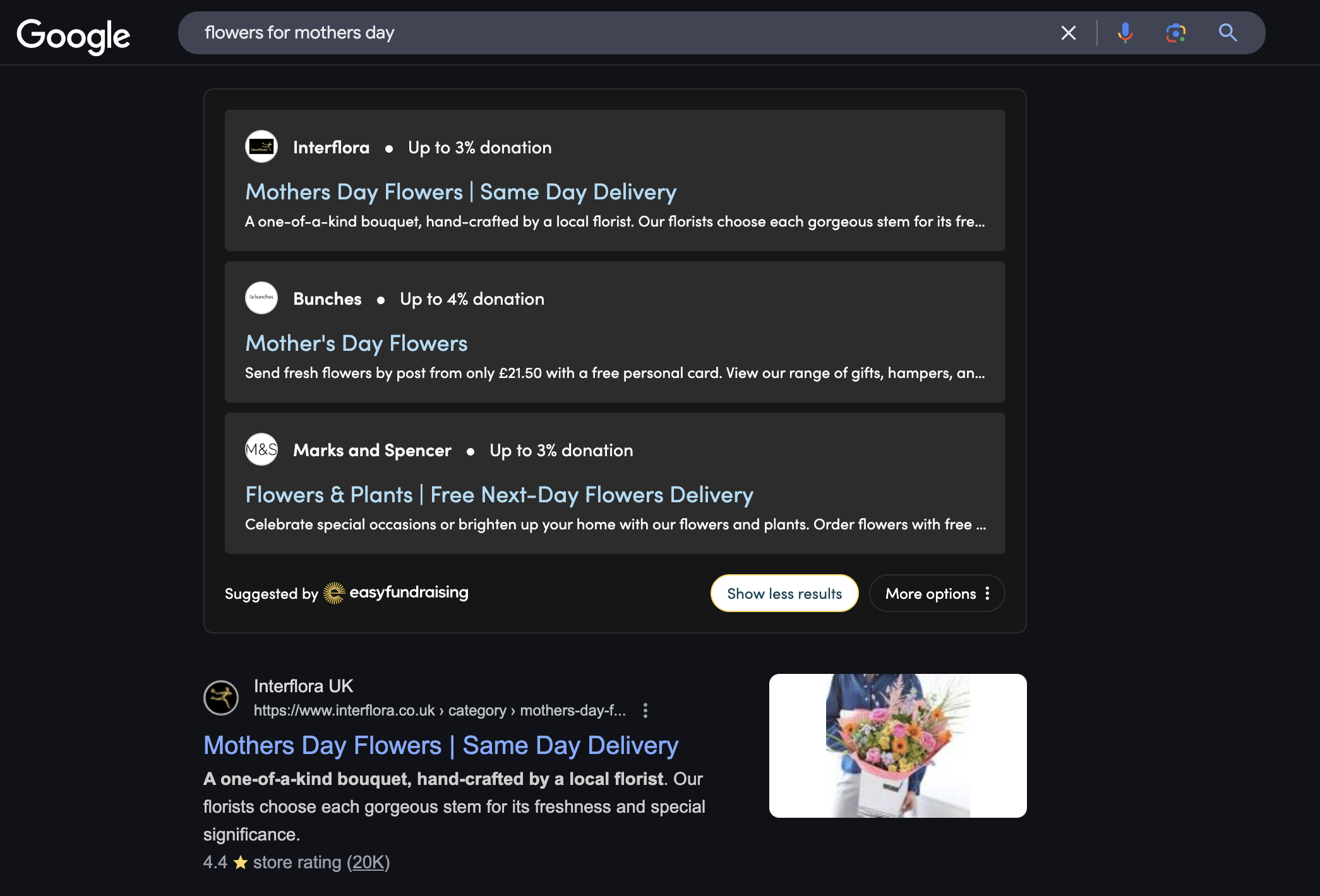 Search highlights shown in dark mode